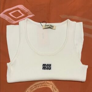 Miu Miu White Ribbed Tank Top
